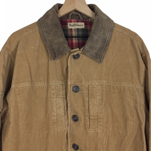 RUFF HEWN Jacket Chore Coat Corduroy Flannel Field Utility Ribbed Plaid Large - Picture 2 of 16